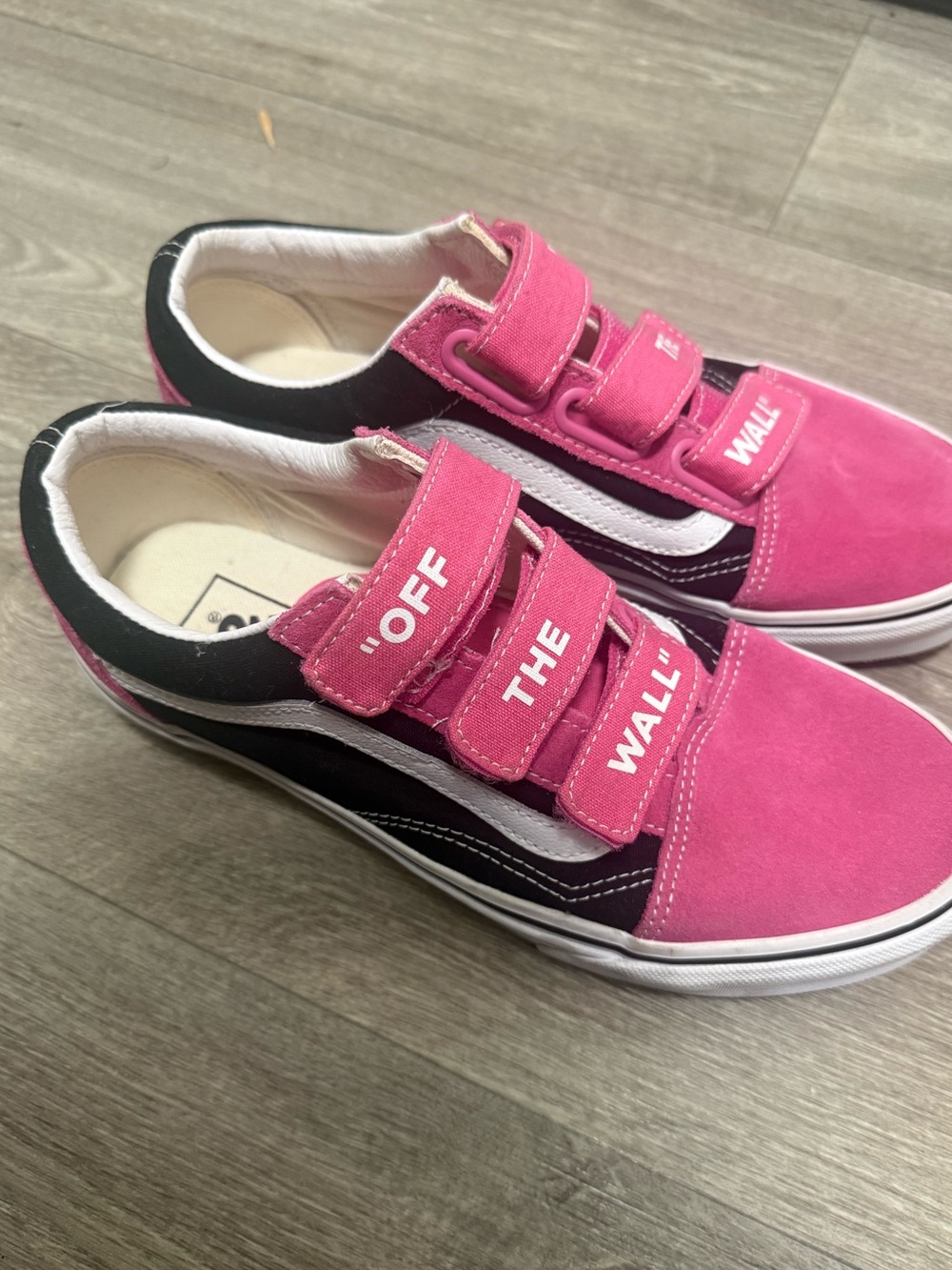 Vans Pink and Black Velcro Low-Top Sneakers